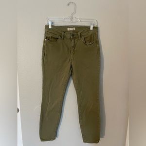 army green Madewell skinny jeans